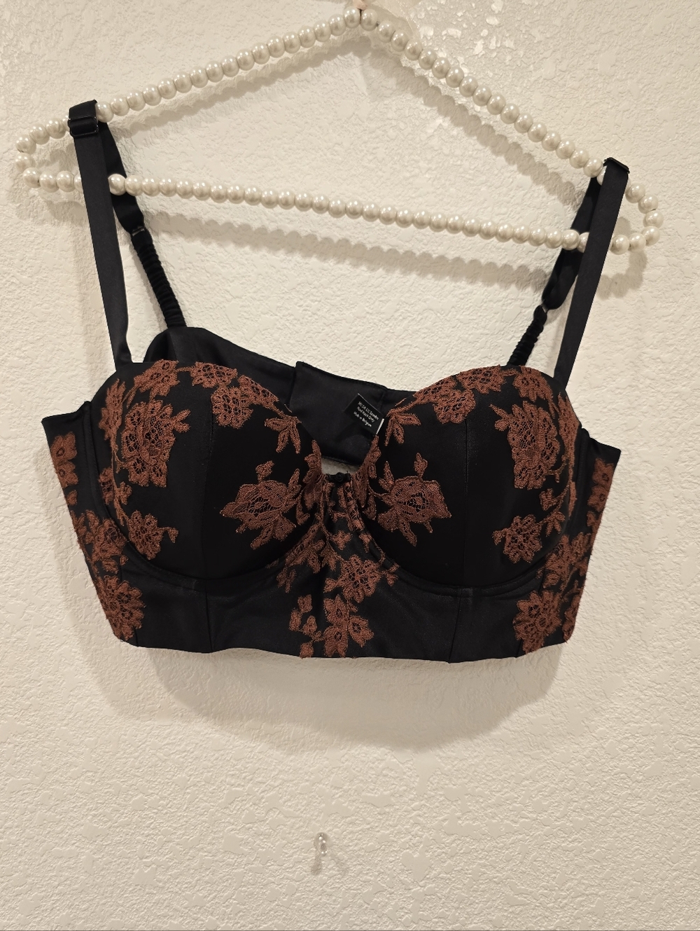 Carine Gilson Lace appliquéd silk blend satin balconette bra Black US34C